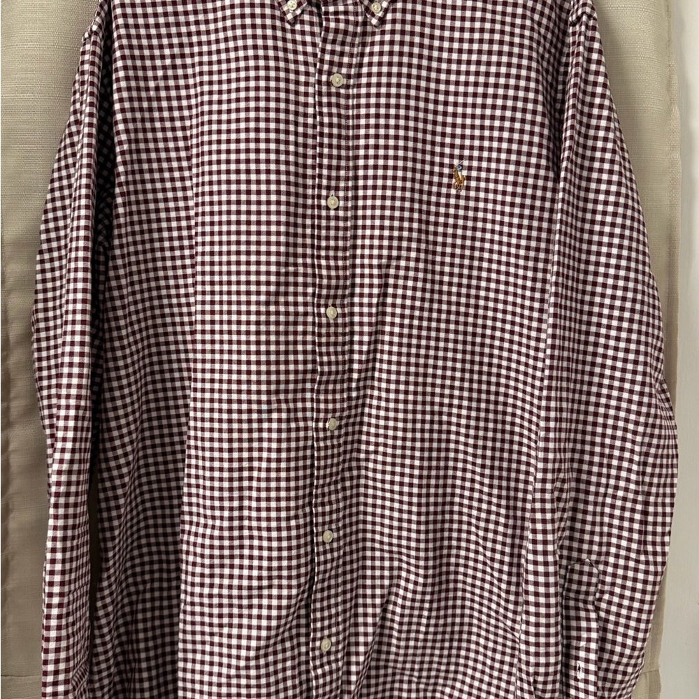 Polo Ralph Lauren Men’s Classic Oxford Shirt, Size XL, Gingham Red/Wine/Burgundy